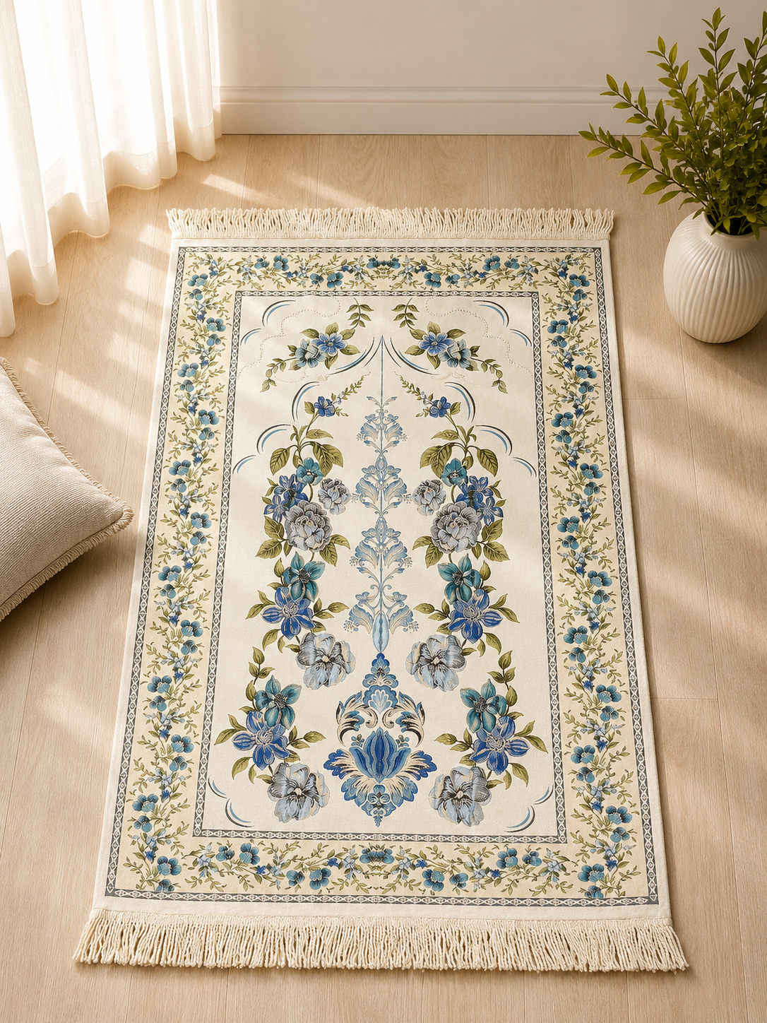 NUSUKI Turkish Embroidered Floral Prayer Mat - Durable Sajjada - Garden Design