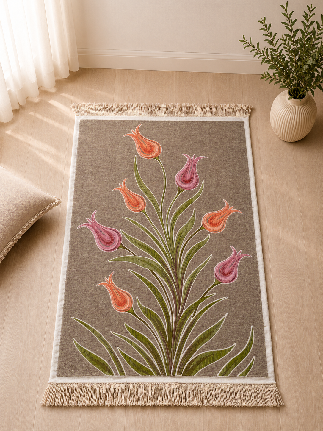 NUSUKI Turkish Embroidered Floral Prayer Mat - Tulip