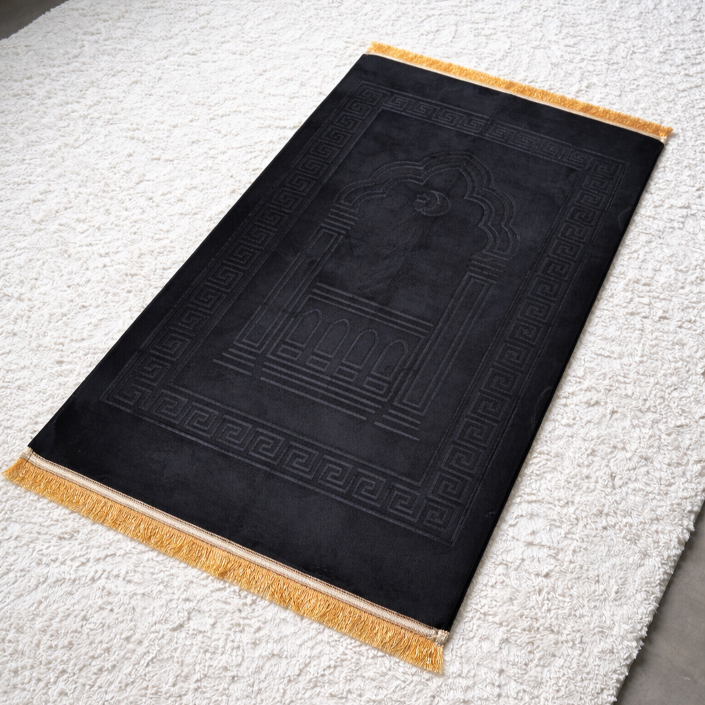 Black Padded Prayer Mat with Embossed design