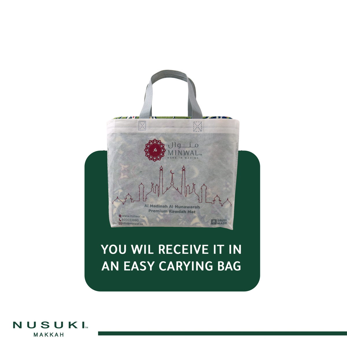 Al Rawdha Al Mubaraka Prayer Mat with Handbag