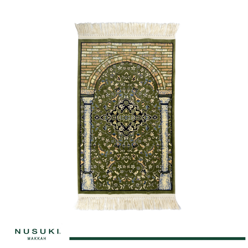 Rawdat Al Zahideen Prayer Mat with Handbag - Green
