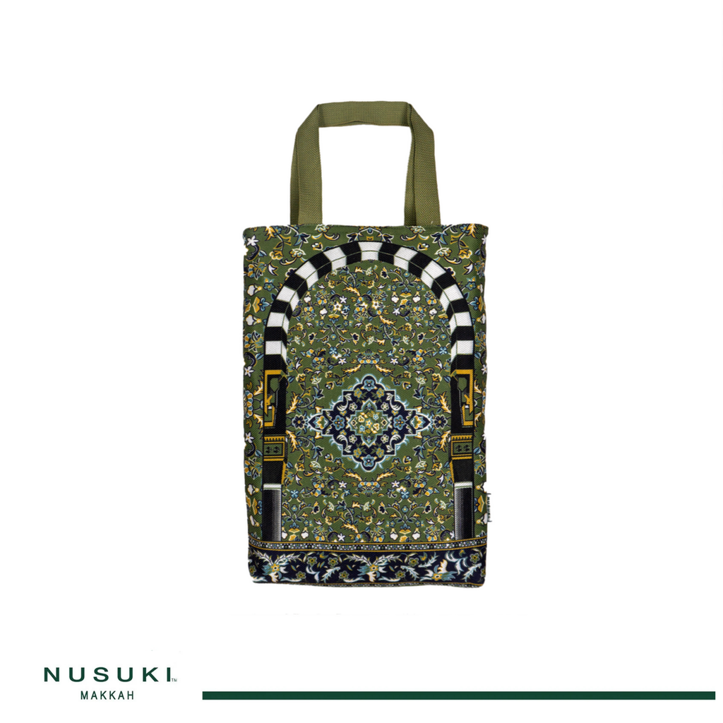 Rawdat Al Zahideen Prayer Mat with Handbag - Green