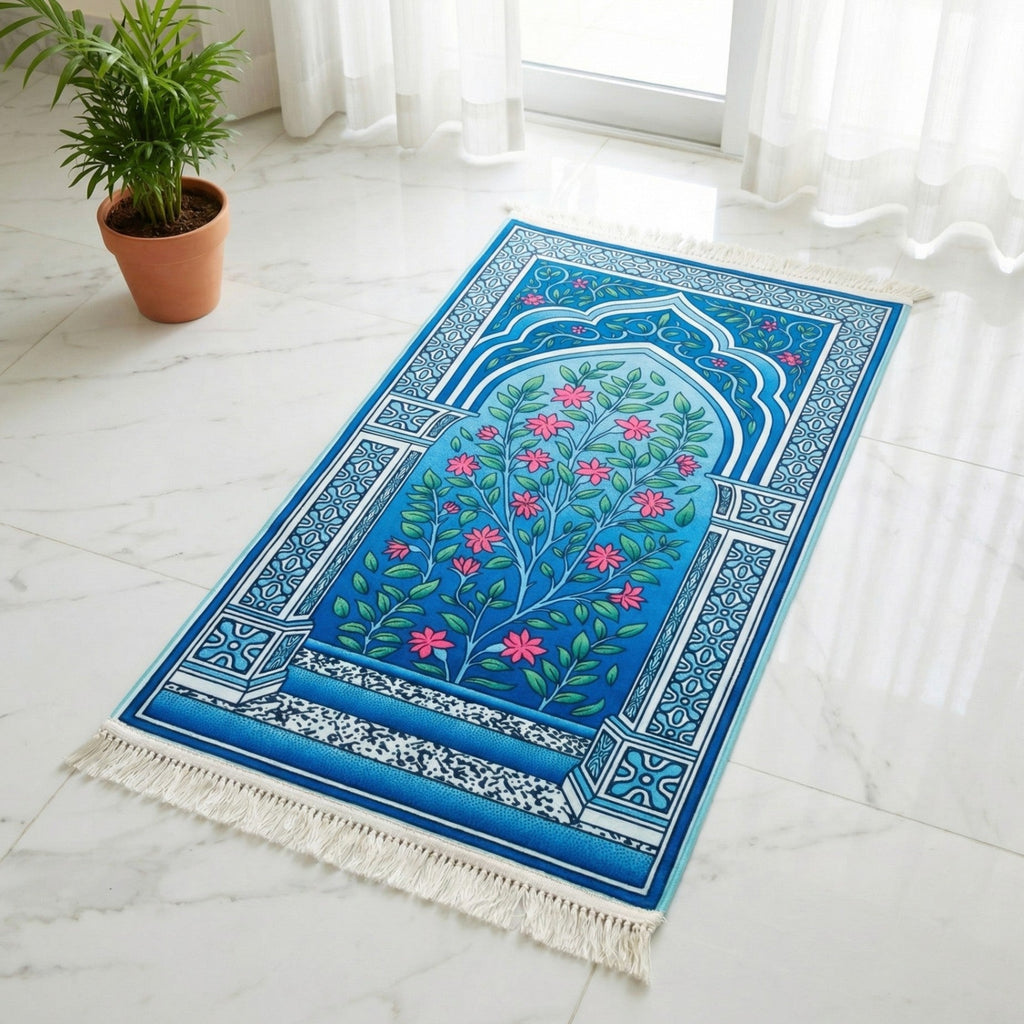 Azure Bloom Padded Prayer Mat