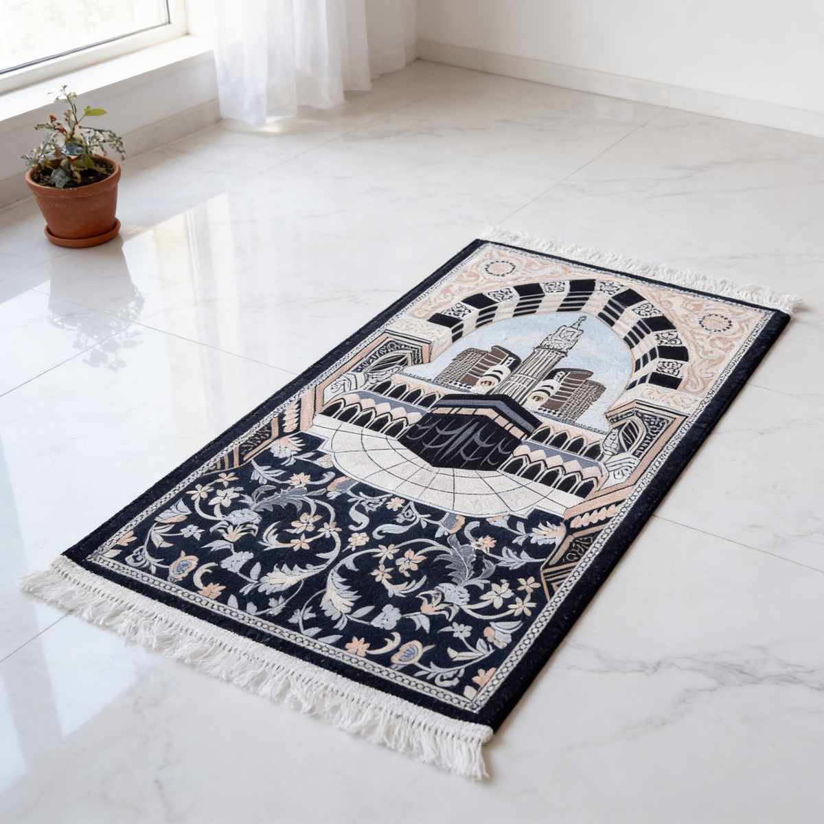 Floral Kaaba  Padded Prayer Mat
