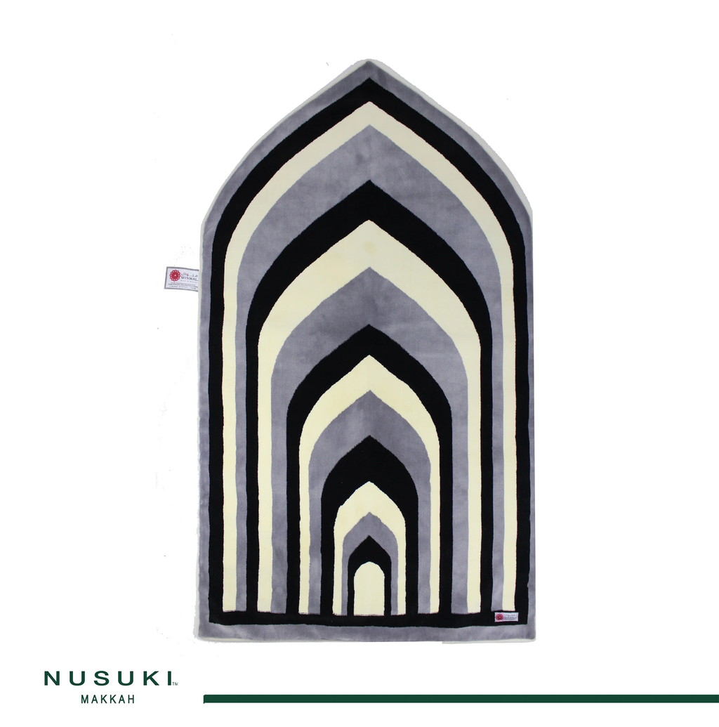 Al Noor Luxury Prayer Mat Arched Grey with Handbag