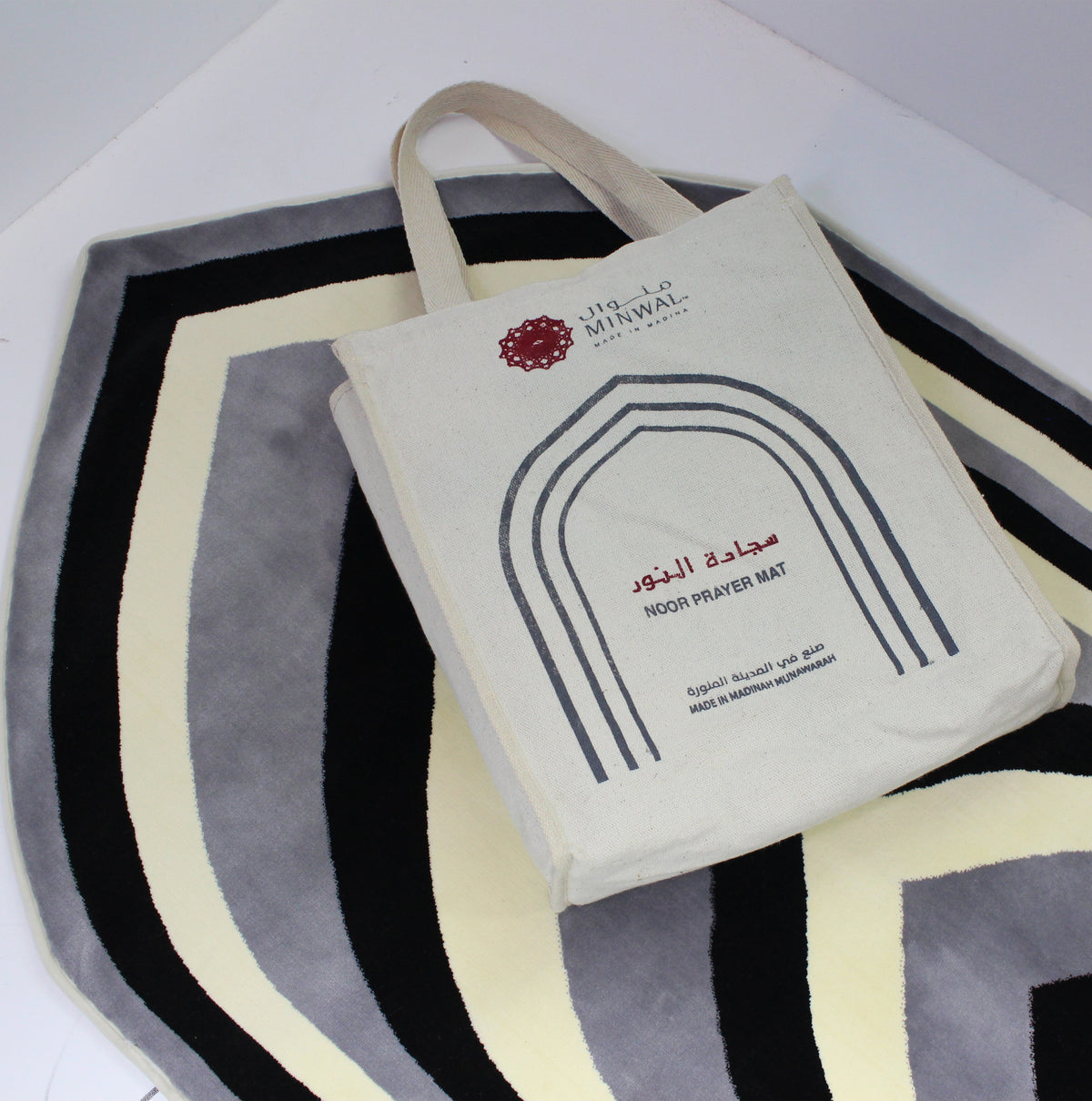 Al Noor Luxury Prayer Mat Arched Grey with Handbag